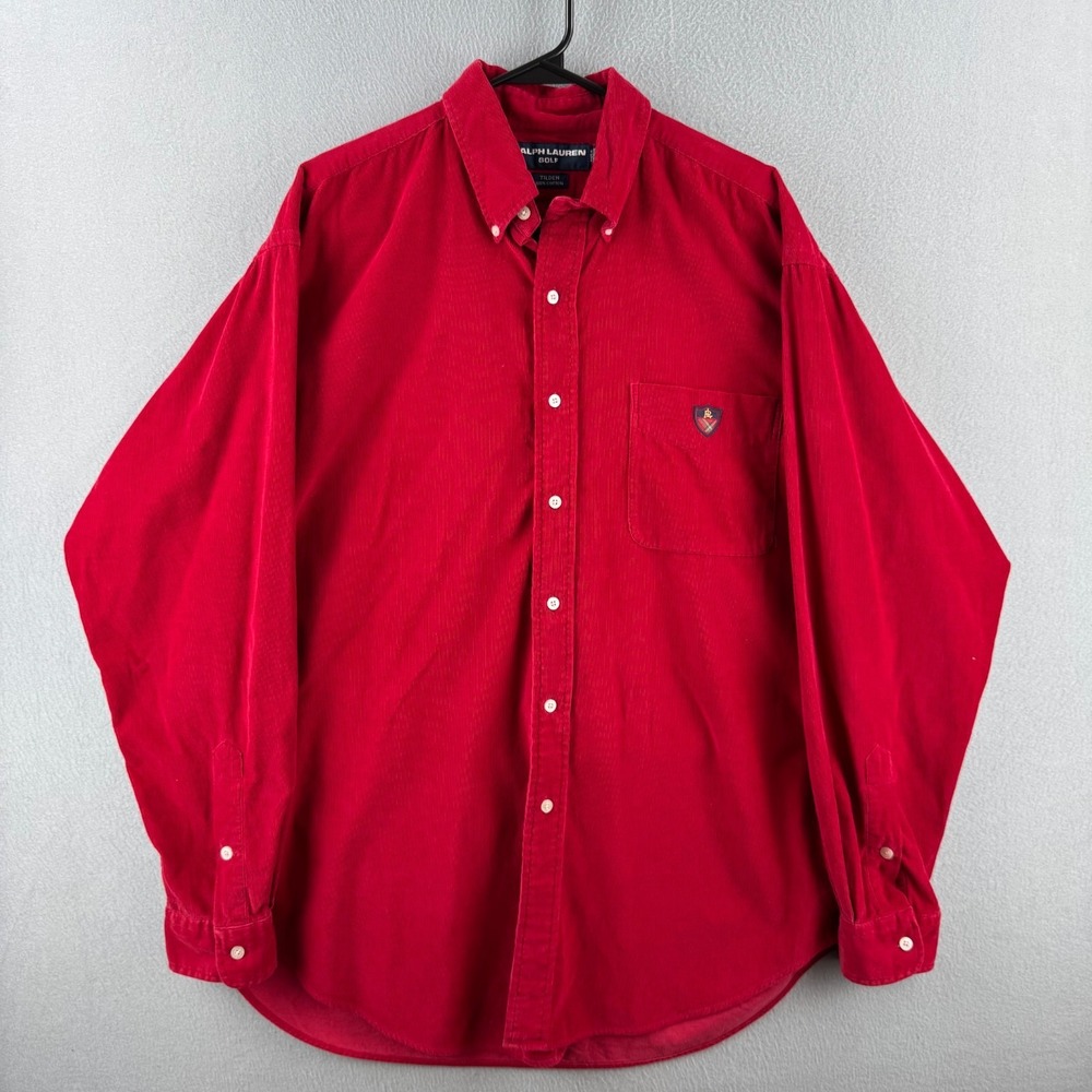 Vintage Ralph Lauren Golf Corduroy Shirt Mens Large Red Button Down 90s USA